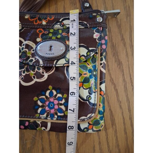 Fossil Key-Per Small Brown Floral Crossbody Bag With Adjustable Strap & Zip Clos - Picture 3 of 7